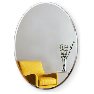 Oval Beveled Polished Frameless Wall Mirror With Hooks, 22"x30"