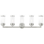 Livex Lighting - Livex Lighting Polished Chrome 5-Light Bath Vanity - The five light bath vanity from the Hillcrest collection features a simple elegant polished chrome frame paired with clear glass shades. Each shade is accented with a banded polished chrome ring to carry through the theme of finely crafted metal fittings.�