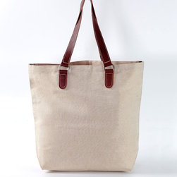 Leather Handle Natural Jute Shoulder Canvas Blend Tote Bag - Storage And Organization