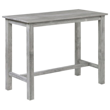 Benzara BM239732 Rustic Rectangular Wooden Pub Table With Block legs, Gray
