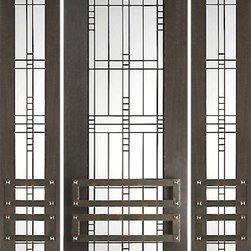 Prehung Prehung 2-1/4" Thick Modern Mahogany Door Sidelites Matte Glass Iron Wor - Front Doors