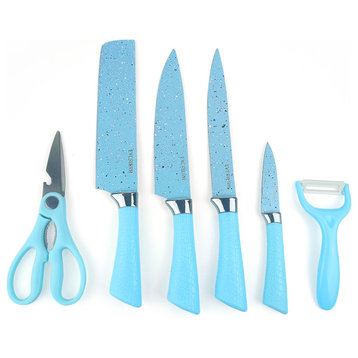 6 PCS Kitchen Knives Set Japanese Damascus Chef Knives Cleaver Set Gift Box, Blue
