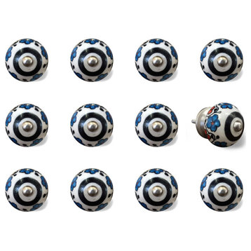 1.5" X 1.5" X 1.5" White Black And Navy  Knobs 12 Pack