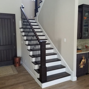 Twist & Basket Iron Balusters, Red Oak Treads & Rail