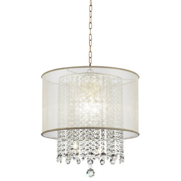 Primo Gold Finish Ceiling Lamp With Crystal Accents and White Shade