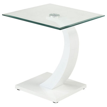 Furniture of America Navarre Glass Top End Table with White Base