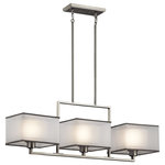 Kichler - Kailey Linear Chandelier 3-Light, Brushed Nickel - Square shapes are often boxed into modern decorating schemes - but not with this 3 light linear chandelier from the Kailey collection. We've given the cubist feel a transitional twist, with feminine organza shades that diffuse the light as well as soften the overall tone of the fixture.