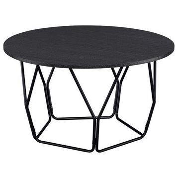 Bowery Hill Modern Round Geometric Coffee Table in Black