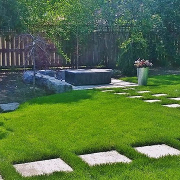 Modern fire pit, multi-level deck, stepping stones - GTA