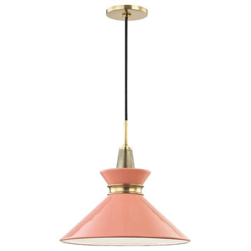 Kiki 1-Light Pendant, Aged Brass Finish - Pink Shade, Small