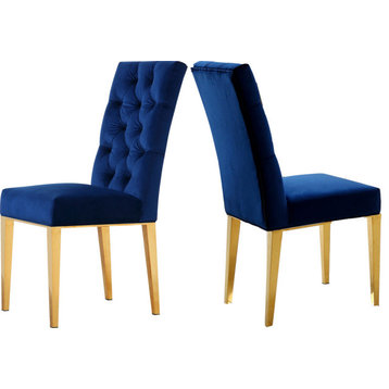 Capri Velvet Upholstered Dining Chair (Set of 2), Navy