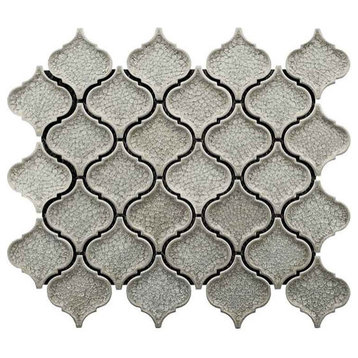 Crackle Glass Porcelain and Glass Arabesque Mosaic Tile for Floors Walls, Gray