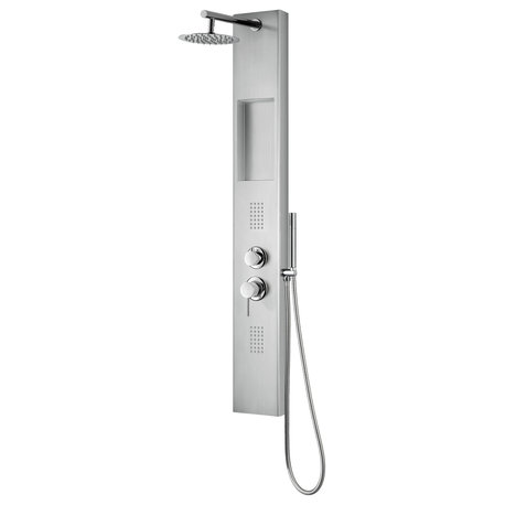 AquaNiche 8-in Rain Showerhead Showerspa with 4-Body Jets Built-in Niche, Brushed Stainless Steel