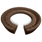 Meridian Furniture - Infinity Channel Tufted Velvet Modular Chair, Brown, 12 Piece - Create a seating group that works for every possible situation with this Infinity 12-piece sectional and other pieces in the Infinity collection. Upholstered in soft Brown velvet material that feels great against the skin and offers long-wearing beauty, this piece fits with other Infinity items for an infinite number of combinations that get your seating requirements just right but that look just as nice when used on their own.