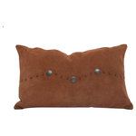 Paseo Road by HiEnd Accents - Western Suede Antique Silver Concho & Studded Lumbar Pillow, 12" x 20", Tobacco - Embodying Western sophistication in every detail, this genuine suede pillow showcases a lone silver concho in the middle, enveloped by an elegant silver-studded border. Available in black, gray, navy, and tobacco, this accent pillow brings a luxurious, rustic touch to any room.