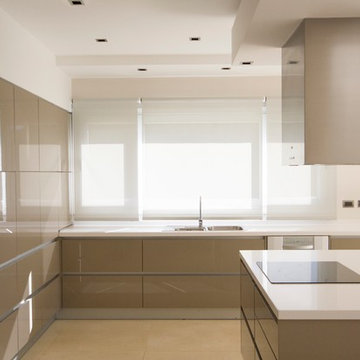 Contemporary High-Gloss Metallic Kitchen