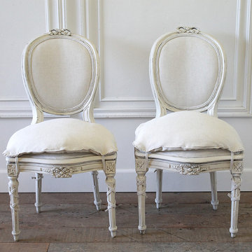 Set of 8 Antique Louis XVI Style Painted and Upholstered Dining Chairs