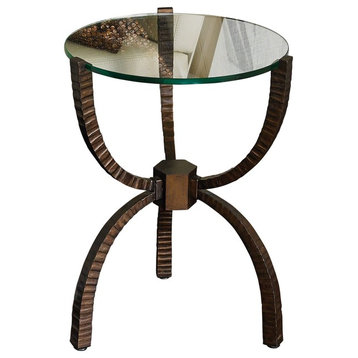 Teton Accent Table, Modern End Table Round Side Table Clear Glass Top, Bronze