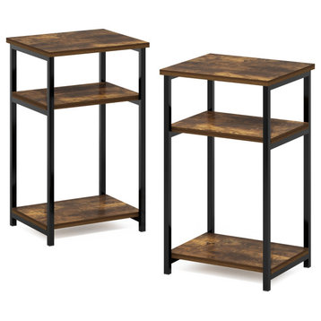 Just 3-Tier Metal Frame End Table With Storage Shelves 2-Pack Amber Pine