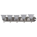 Maxim Lighting International - Essentials 5-Light Bath Vanity Sconce, Satin Nickel, Frosted - Brighten up your powder room with the classic Essentials Bath Vanity Fixture. This 5-light vanity fixture is beautifully finished in satin nickel with frosted glass shades to match your existing hardware. Whether hung over a pedestal sink or a full vanity, this fixture illuminates your space and sheds light on your morning and nightly routines.