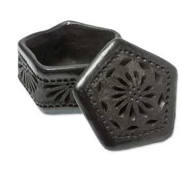 Novica Handmade Floral Pentagon Ceramic Decorative Box