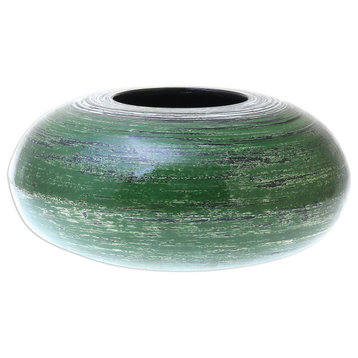 Novica Handmade Round Green Bamboo Decorative Vase