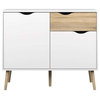 Tvilum Diana 2 Piece Wooden Bookcase and 39" Sideboard Set in White and Oak