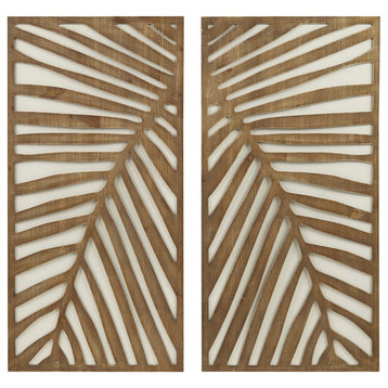 Madison Park Carved Palm Leaves Tropical 2-Piece Wood Wall Art Set