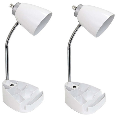 Ipad Tablet Stand Book Gooseneck Organizer Desk Lamp, White, Pack of 2