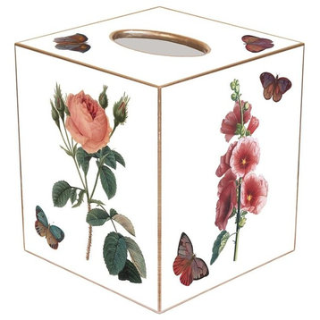 TB3-White-Pink Hydrangea, Rose, Hollyhock & Hyacinth Tissue Box Cover