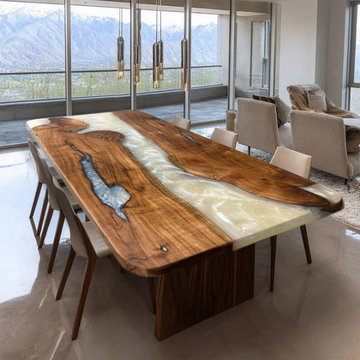 Custom Black Walnut Pearl White Epoxy Table-Modern Dining Room Renovation