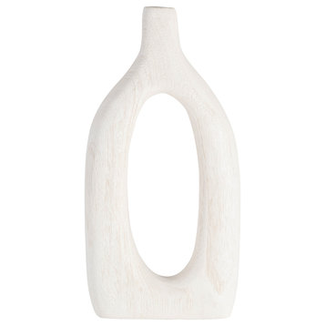 Wood, 14"H Cut-Out Vase, White
