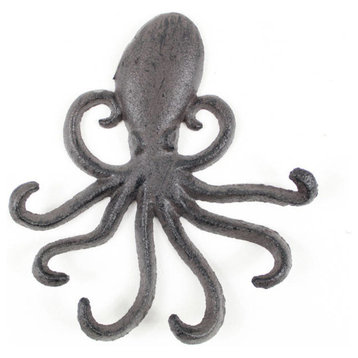 Cast Iron Wall Mounted Decorative Octopus Hooks 7"