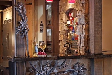 Example of a large mountain style home bar design in Atlanta