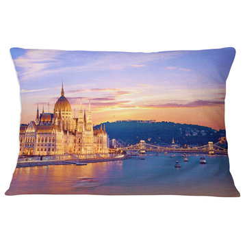 Parliament and Bridge over Danube Cityscape Throw Pillow, 12"x20"