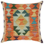 Bareens Designer Rugs - Boho Chic Turkish Vivien Hand Woven Kilim Throw Pillow - Embellish your home with this timeless casual chic handmade Southwestern Kilim throw pillow covers made with and cotton. Constructed on a loom by Nomad Turkman people with hand spun and Natural Vegetable dyes these beautiful Kilim pillow covers are known for their beautiful repetitive geometrical, naturalistic floral and traditional patterns yet still giving it a moden look. Masterfully artisan-crafted on traditional Kilim looms with a contemporary fashion palette producing bold intricate sharp patterns making them a standout piece in any decor.
