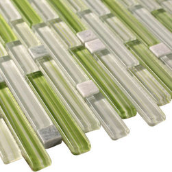 Glossy Green Nature Colorful Stripes Glass Mosaic Backsplash Tiles - Home Accessories & Decor