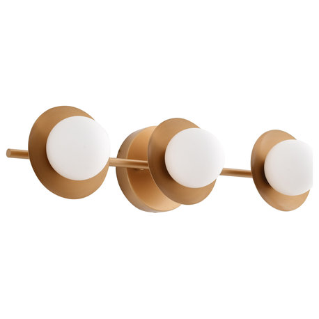 3 Light Brass Metal Wall Sconce With Glass Shades