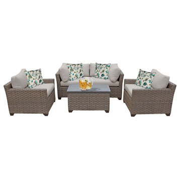 Monterey 5 Piece Outdoor Wicker Patio Furniture Set 05b, Beige