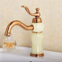 Quito Antique Gold and White Finish Faucet with Hot / Cold Water Mixer - Bathroom Sink Faucets