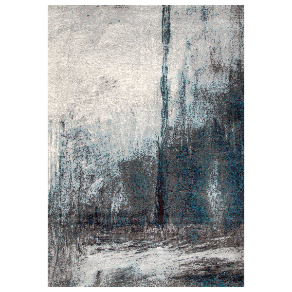 Midnight Fog Abstract Area Rug, Gray, 9'x12'
