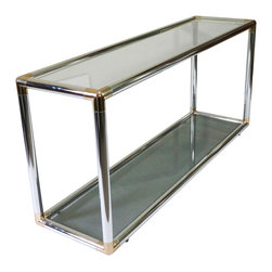 Tubular Chrome Console Table With Glass Shelves - Console Tables