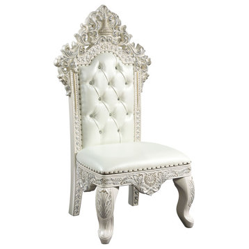 Adara Side Chair, Set-2, White PU and Antique White Finish