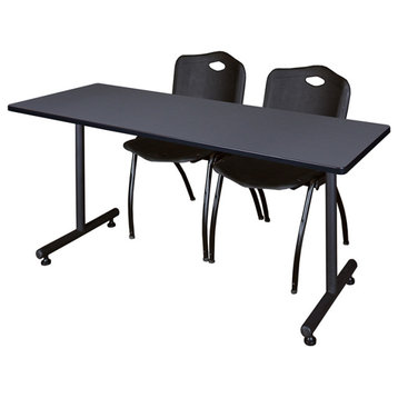 60" x 24" Kobe Training Table- Grey & 2 'M' Stack Chairs- Black