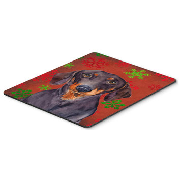 Dachshund Red & Green Snowflakes Christmas Mouse Pad/Hot Pad/Trivet