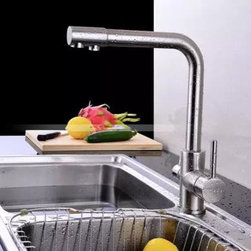 Three Way Kitchen Mixer Tap Pure Water Filter RO Taps Finished By Nickel Brush T - Kitchen Faucets
