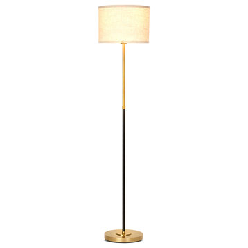 Emery Mid Century Modern Floor Lamp for Bedroom, Brass Finish, Drum Shade