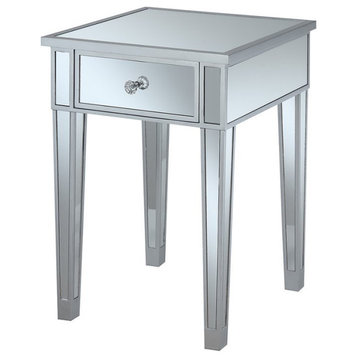 Gold Coast End Table with Drawer in Silver Wood Finish and Mirrored Glass