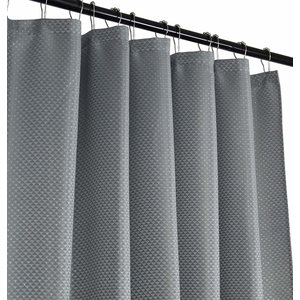 White Fabric Shower Curtain Geometric Clipped Fringe Design