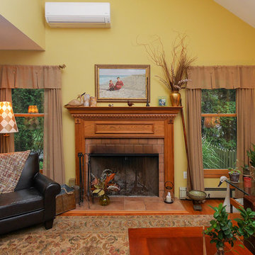 Warm and Handsome Living Room with Wood Windows